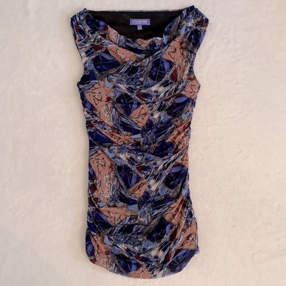 Vivienne by Vivienne Tam | Sleeveless Mesh Drape Cowl Neck Ruched Fairy Top (XS) - Picture 13 of 13